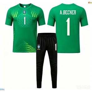 Billiga Brasilien Alisson Becker #1 Målvakt Bortatröja Barn VM 2026 Kortärmad (+ Korta byxor)